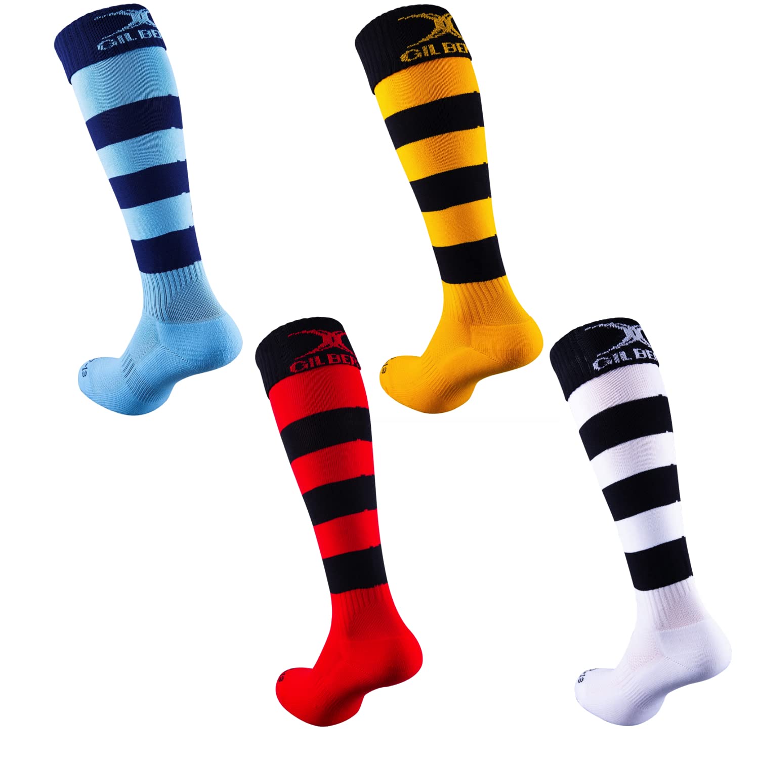 2022 Gilbert Rugby Kryten II Hoop Socks (Black/White, 7-13)