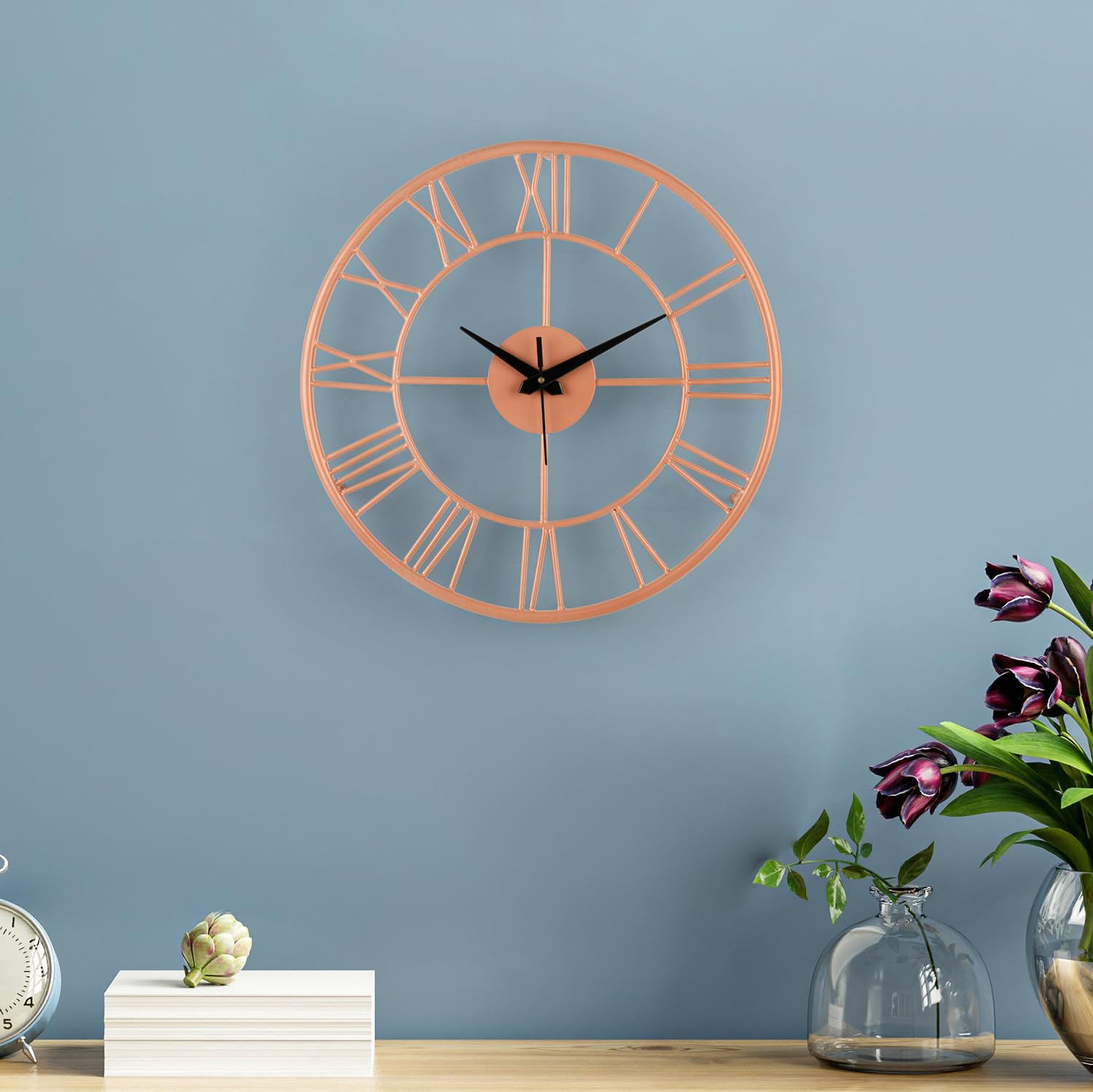 Wakefit Metal Analog Wall Clock Medium | 16 Inch | Laser Cut Abstract Home Decor & Gifting Option | for Living Room Study Bedroom & Office Decor | Lyvora Metal Wall Clock 400 MM Peach