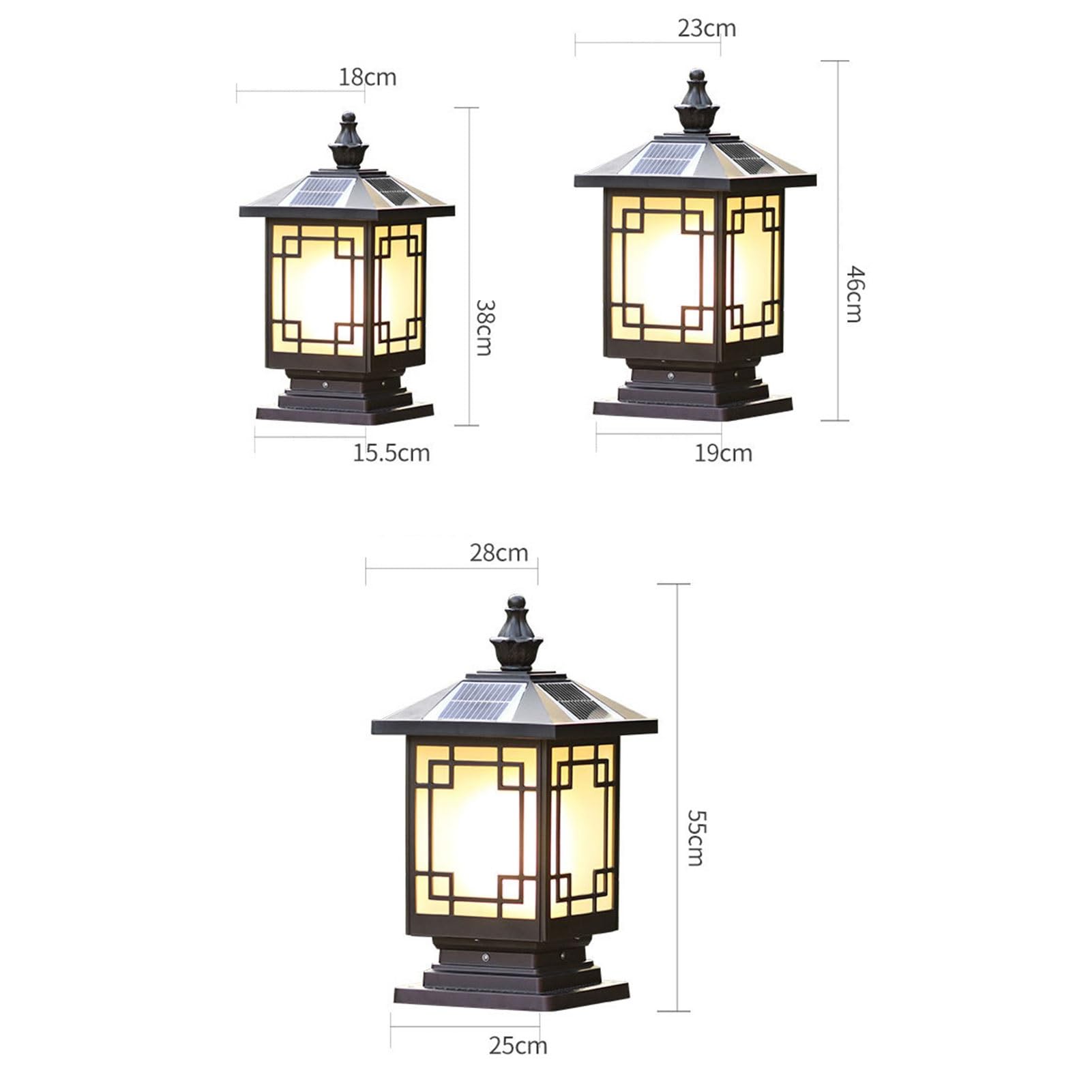 Pfostenleuchten Außenbereich Rustikale quadratische Solar-Säulenleuchte IP65 Wasserdichte Aluminium-Säulenleuchte Outdoor Fence Post Lights for externe Garten Terrasse Landschaft Straße Laterne(18*38c