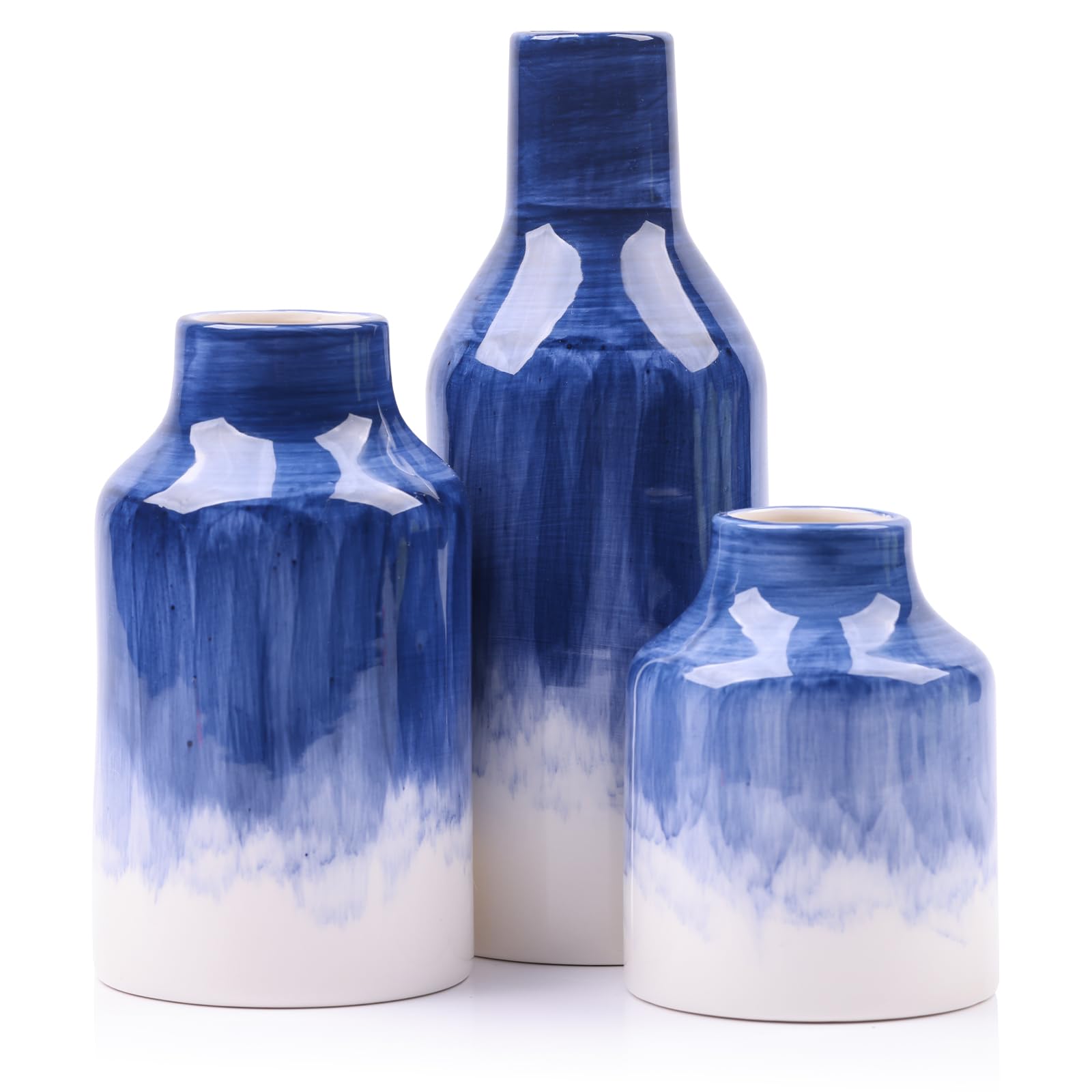 Blue Vases for Decor Ceramic Hand-Drawn Vase Modern Home Decor Navy Blue and White Small Vase Centerpieces, for Pmpas Grass Flowers Decor and Living Room Side Table, Fire Place or Flower Shop