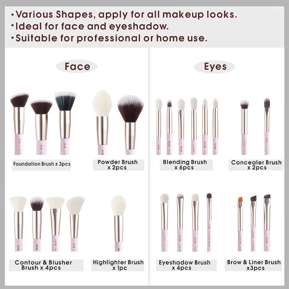 Jessup Lot de 25 pinceaux de maquillage professionnels pour fard à paupières, poudre, fond de teint, blush, anti-cernes avec boîte de rangement pour produits cosmétiques, Blushing Bride T295