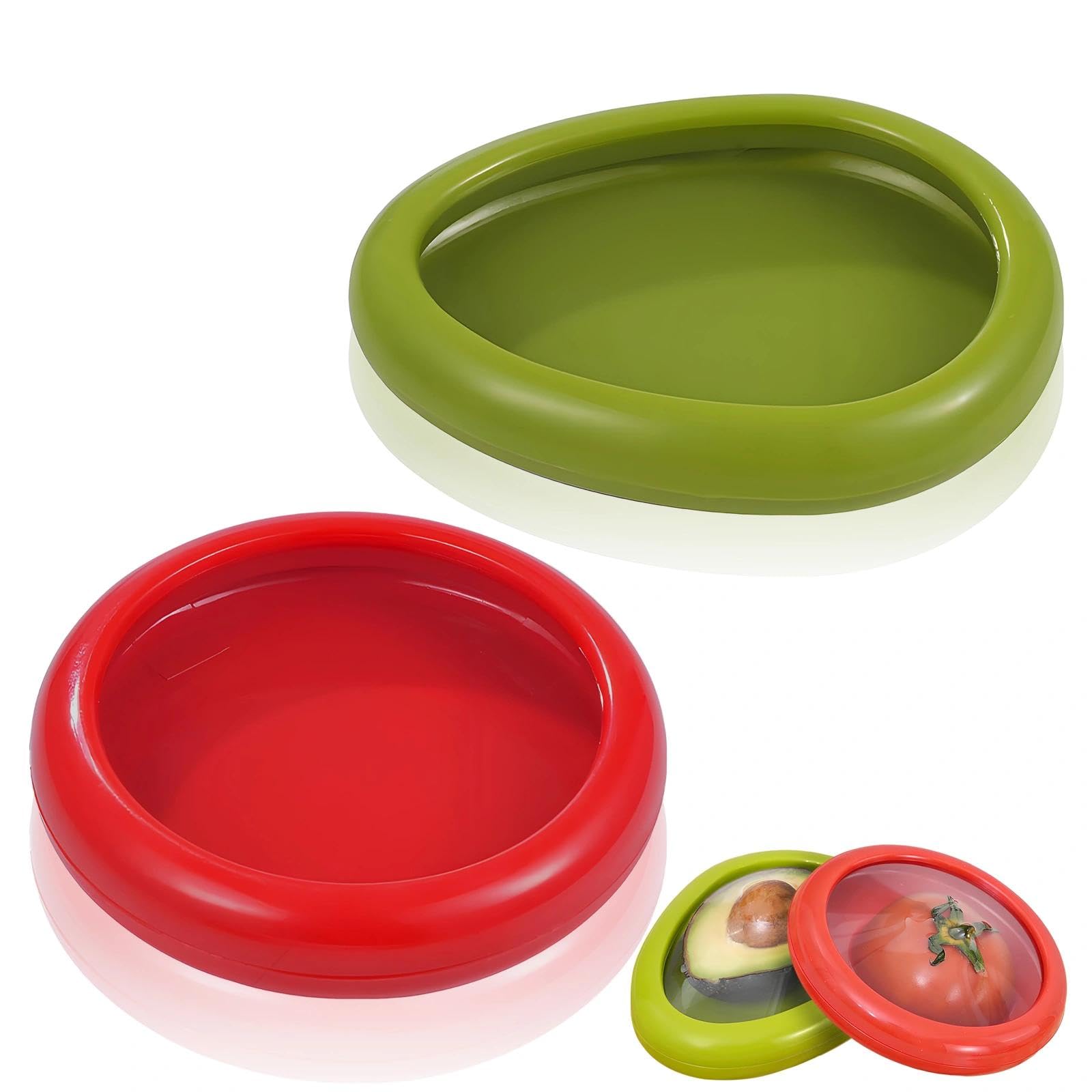 Plumaire Green,Red 2 Pcs Avocado Saver And Tomato Holder, Fresh Pods For Food, Fridge Pod, Anti-Oxidation Silicone Containers For Fridge Organization, Ideal For Garlic, Onion, Tomato, Lemon And Potato.