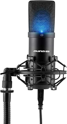 AUNA Pro MIC-900 - USB Microphone, Microphone PC, Condenser Microphone, Cardioid Studio (Plug & Play, USB Connector & Shockmount) - Black