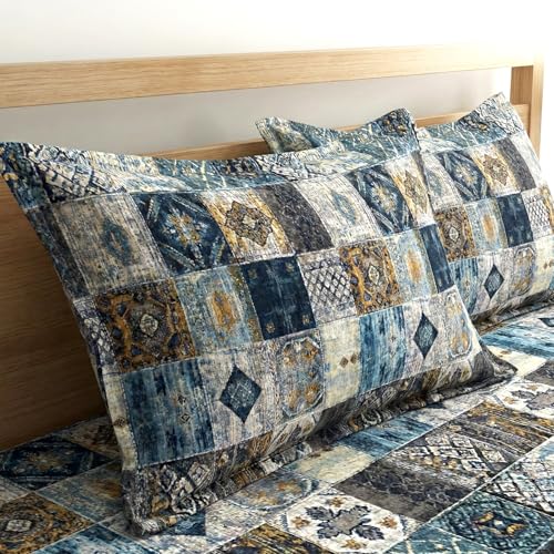 Image of Home Sizzler 210 TC Microfibre Geometric Tile Print Double Fitted Bedsheet (72X78 inch) with 2 King Size Pillow Covers