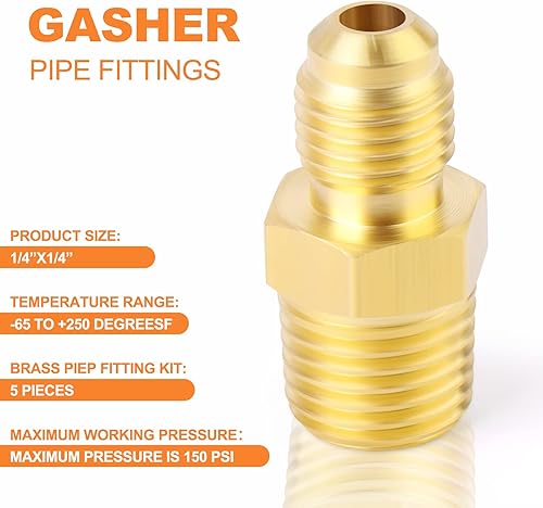 Miniatura 82 de GASHER 10 piezas de latón SAE 45 grados Flare Tube Fitting, 1/2" Flare Nut Aire Acondicionado Tubo de cobre Extensión de tubo de cobre a tope Tuerca