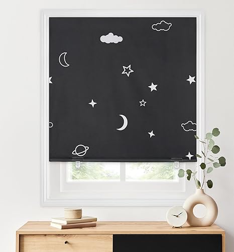 LazBlinds Persianas enrollables 100 % opacas, sin herramientas, sin taladro, para ventanas, con aislamiento térmico, protección UV, privacidad para