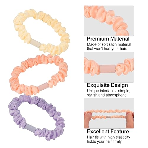Miniatura 8 de JessLab Bandas elásticas para el cabello, 10 ligas para el cabello de satén de seda, suaves y elásticas, sin daños, accesorios elásticos para el