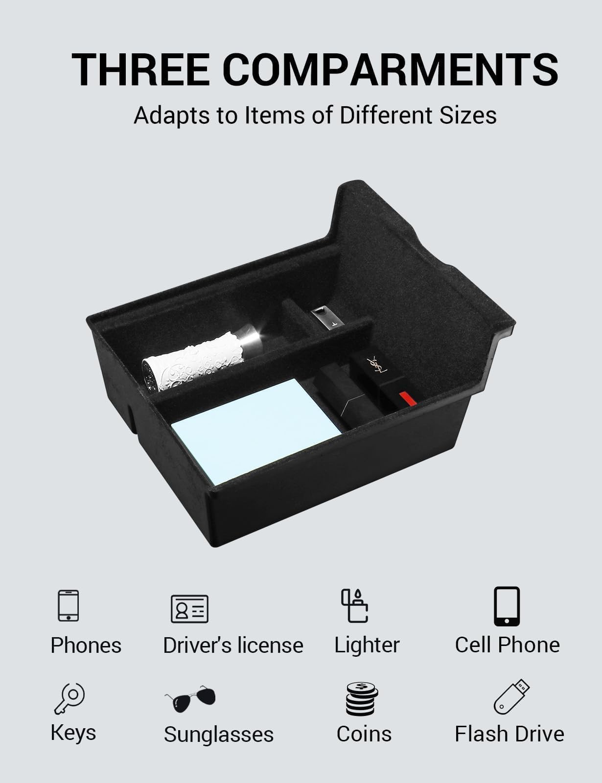 BASENOR 2025 Upgraded Tesla Model 3 Model Y 2025 Refresh (Juniper) Mittelkonsole Organizer Center Console Tray TPE Untere Mittelkonsole Ablage für 2024 2025 Model 3 Highland Zubehör