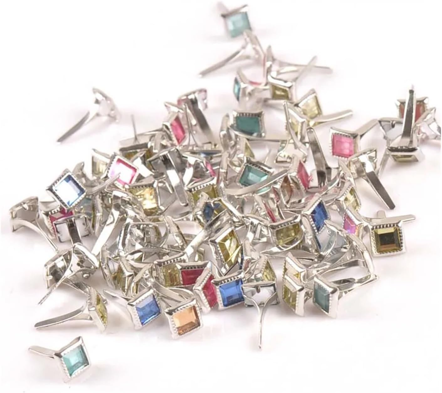 Brads 300 Pcs Square Rhinestone Brad Scrapbooking Embellishment Fastener Crafts 7x7x15mm for Paper Crafts DIY Cards Clothing(5mm)