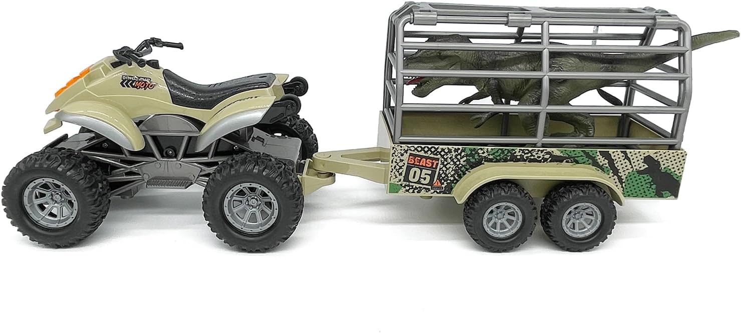 Large ATV Toy with Trailer Dinosaur Transport Truck Toys T Rex Carrier Jurassic Dino Rescue Friction Power Light and Sound Dinosaur Toys for Boys 3 4 5 6 7 8 Years Old Kids Toddlers Birthday Gifts