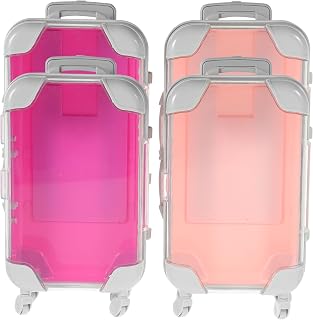 VOSAREA 4PCS False Eyelashes Boxes Mini Plastic Travel Makeup Suitcases Simulation Trolley Makeup Cases Mini Luggage Empty Lash Containers for Women Girls
