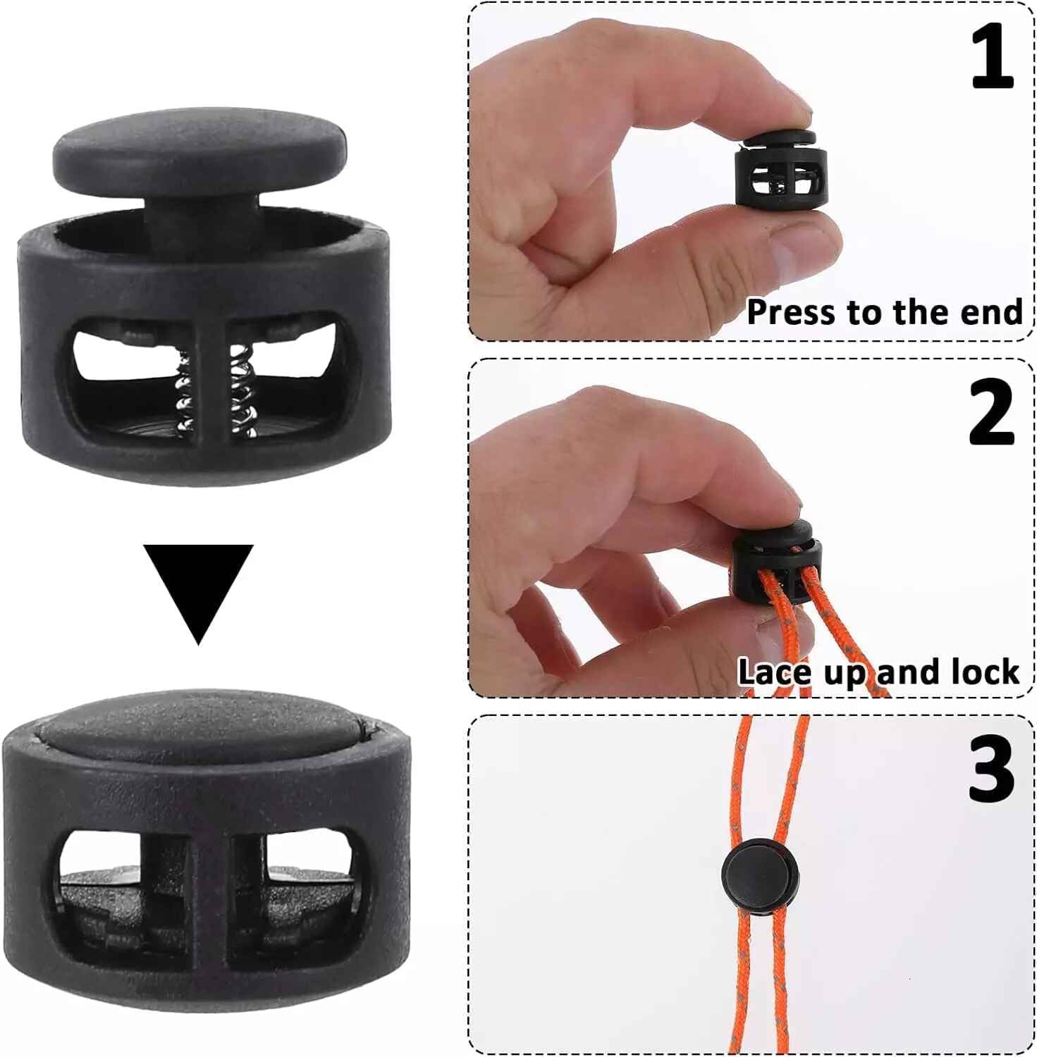 10Pcs Black Shoe Lace Tie Locks Double Hole Drawstring Stopper Fastener Elastic Drawstring Toggle Stopper Fastener for Shoelaces Paracord Clothing Bag - Image 5