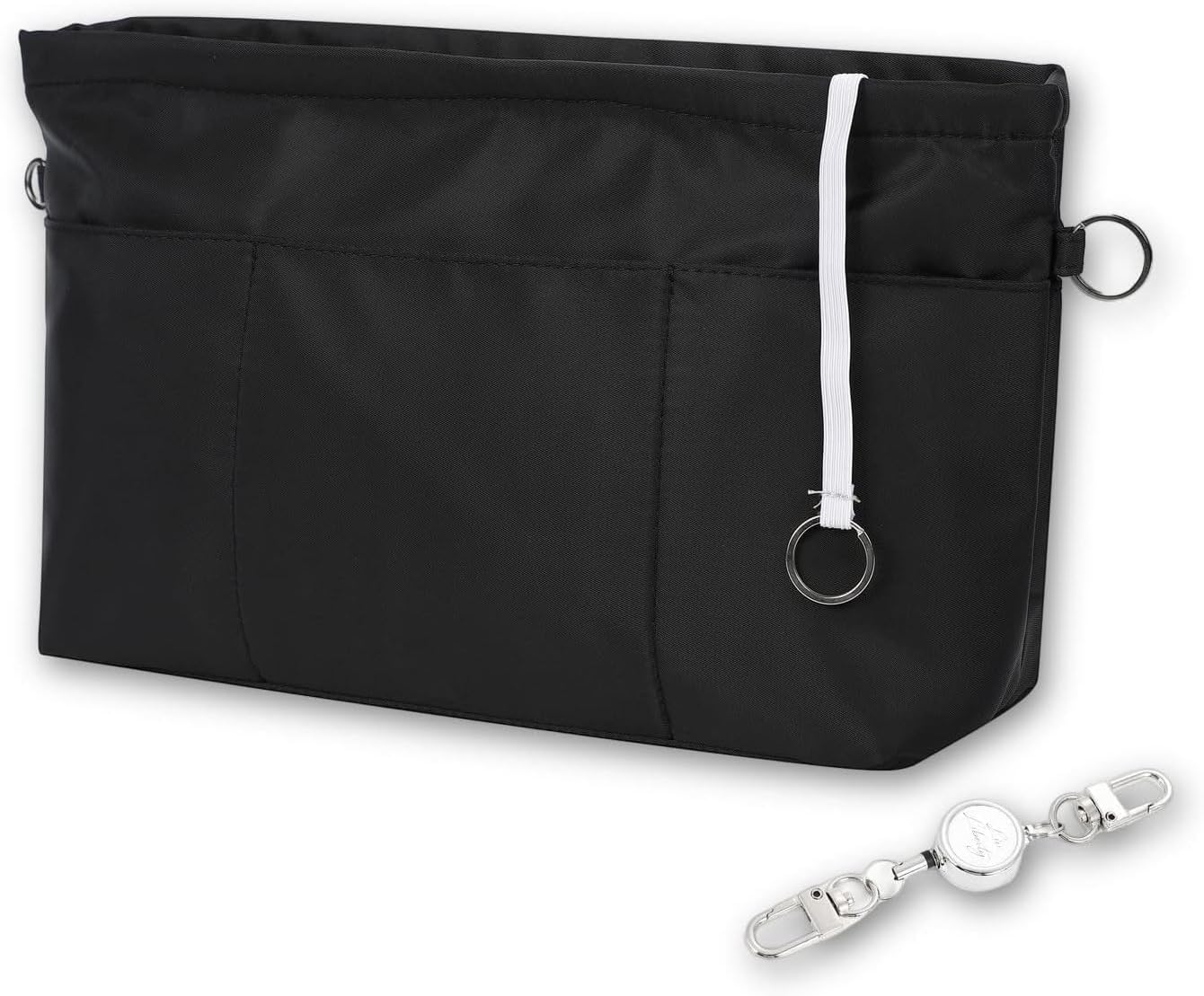 Purse Organizer Insert with zipper Nylon fabric for women Handbags & Tote bag Insert Organizer Black (L)