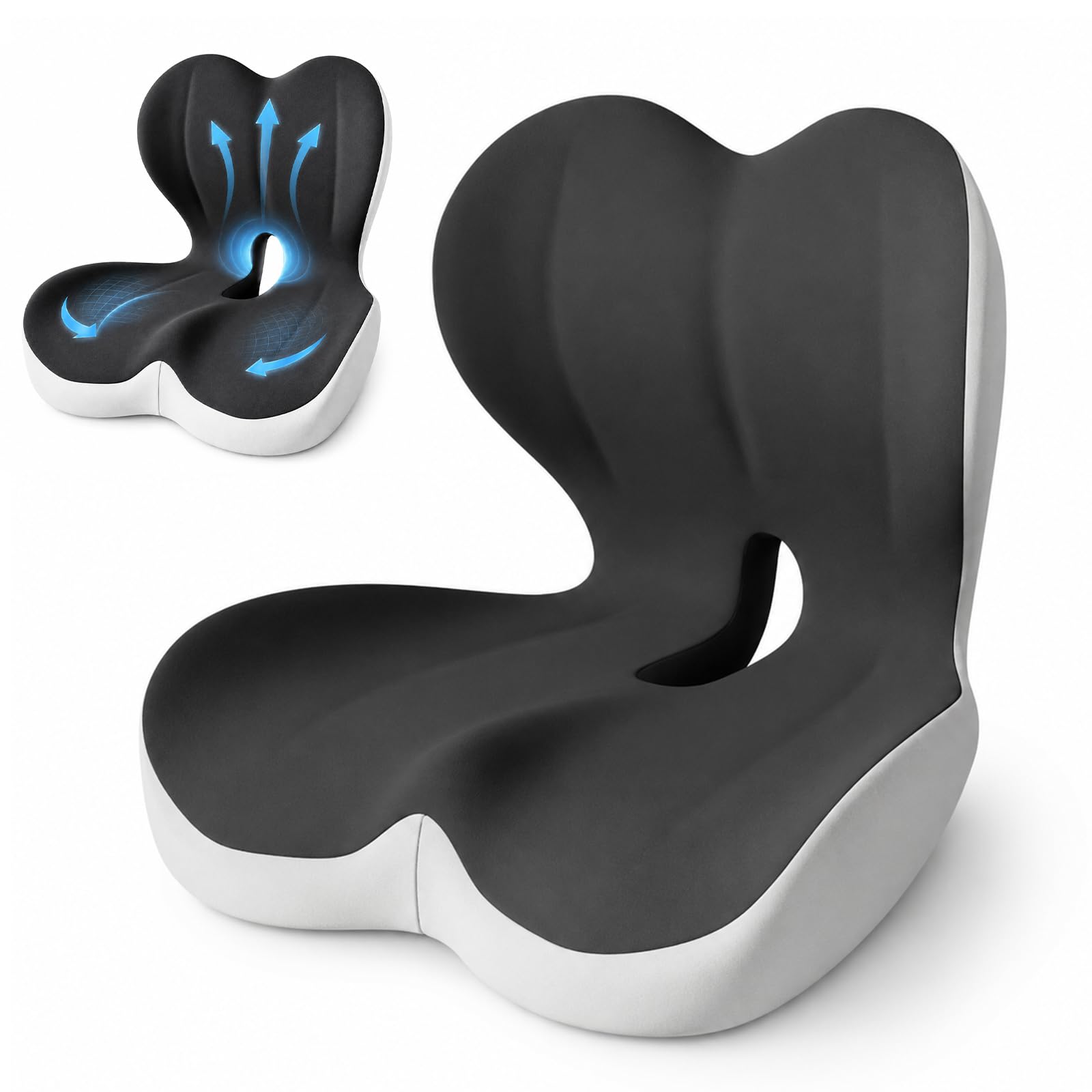 Cuscino Ortopedico con Schienale, ergonomico a Forma di L | con supporto lombare, in memory foam, per sedia da ufficio, per auto, sedia a rotelle, antiscivolo, sollievo dal dolore