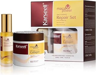 Karseell Collagen Masque Cheveux et Huile Cheveux, Maca Essence Set de Réparation pour Cheveux Secs et AbiméS Tous Types de Cheveux, 500ml +50ml