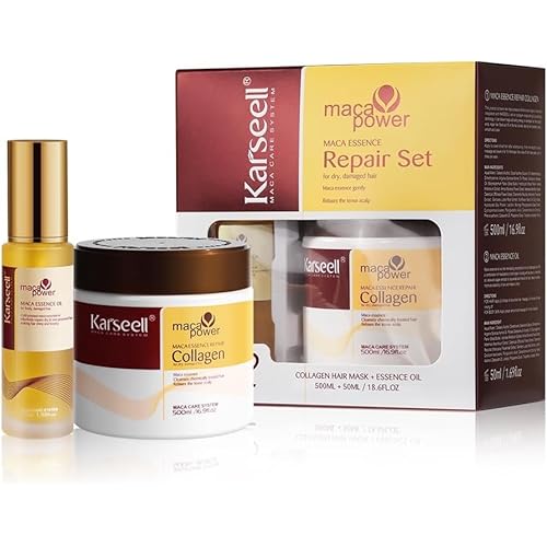Karseell Maca Essenz Reparatur Set, Kollagen Haarmaske & Haaröl Tiefenreparatur Haarpflege für Trockenes Geschädigtes Haar Alle Haartypen 500ml + 50ml