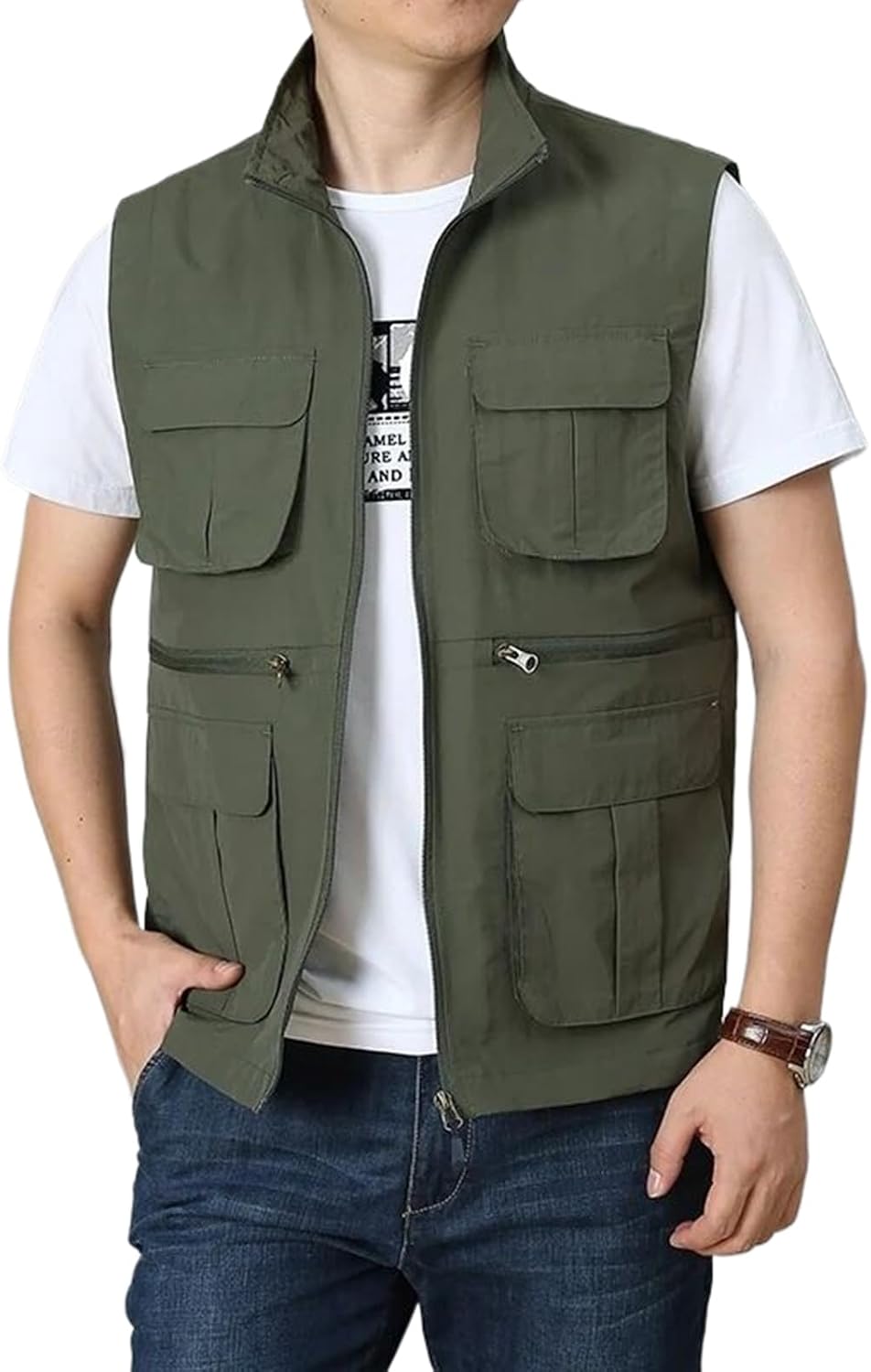 Men Multi-pocket Mesh Fishing Vest Tactical Hiking Hunting Casual Male Solid Sleeveless Vests