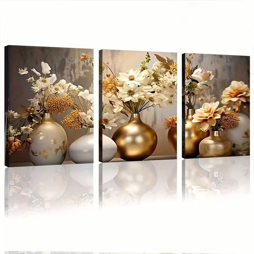 DFZEWKI Abstract Vase And Floral Art Canvas Wall Decor Modern for Living Room Bedroom Canvas Prints Artwork(40x60cm(16x24in) x3/No frame)