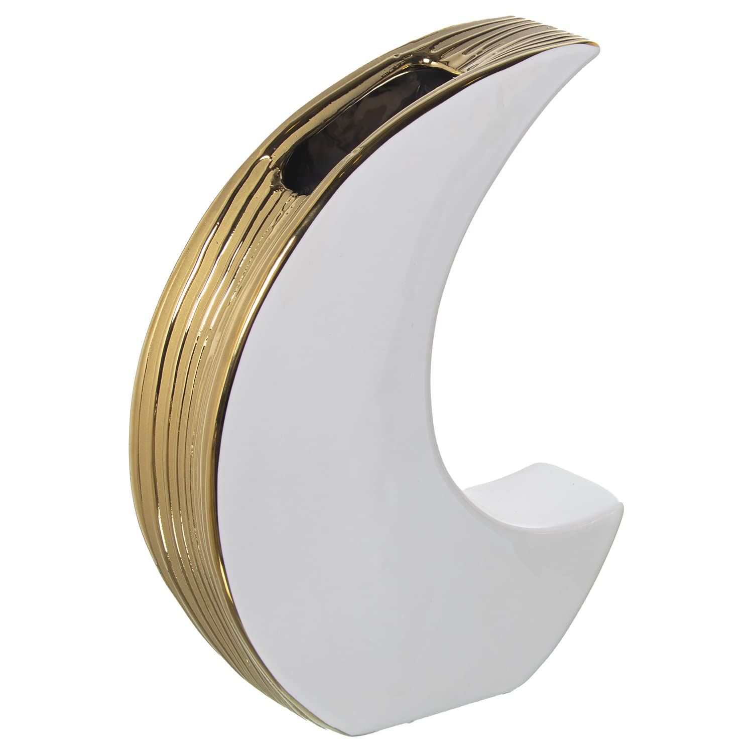 Vase céramique blanc doré haut de gamme format demi-lune moderne 27 cm