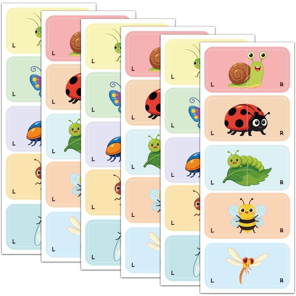 CRASPIRE 60Pcs Shoe Stickers for Learning Left Right Insects Butterfly