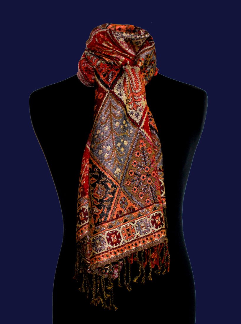 Lorenzo Cana - Écharpe pashmina pour femme en soie et laine 70 cm x 190 cm Marron Bronze Motif cachemire 78097, bronze, 70 x 190 cm