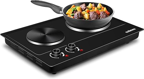 Miniatura 1 de CUSIMAX Placa caliente, quemador eléctrico de 1800 W, placa caliente doble para cocina, quemador de encimera con control de temperatura ajustable,