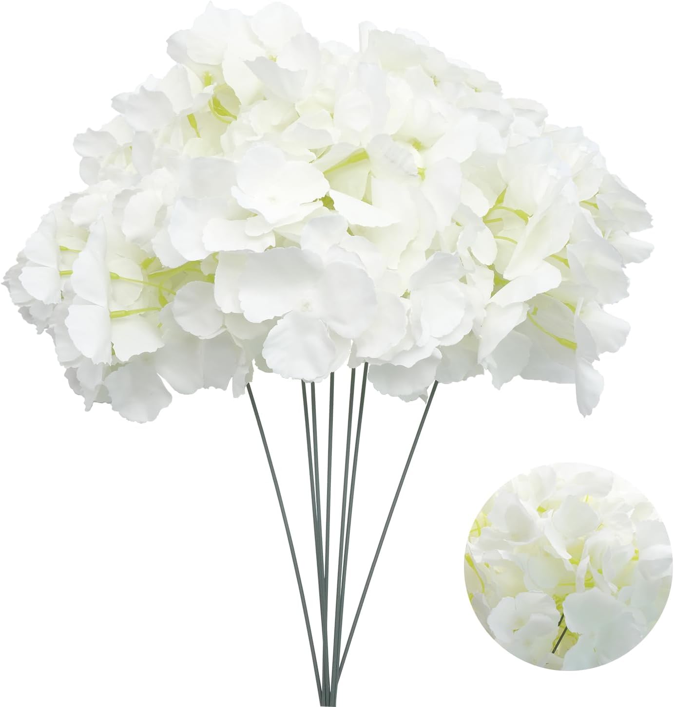 Pack of 10 Artificial Hydrangea Heads with Stems, Fluffy Large Panicle Hydrangea Fake Flowers for DIY Flower Arrangements, Wedding Party Home Office Decor (White)