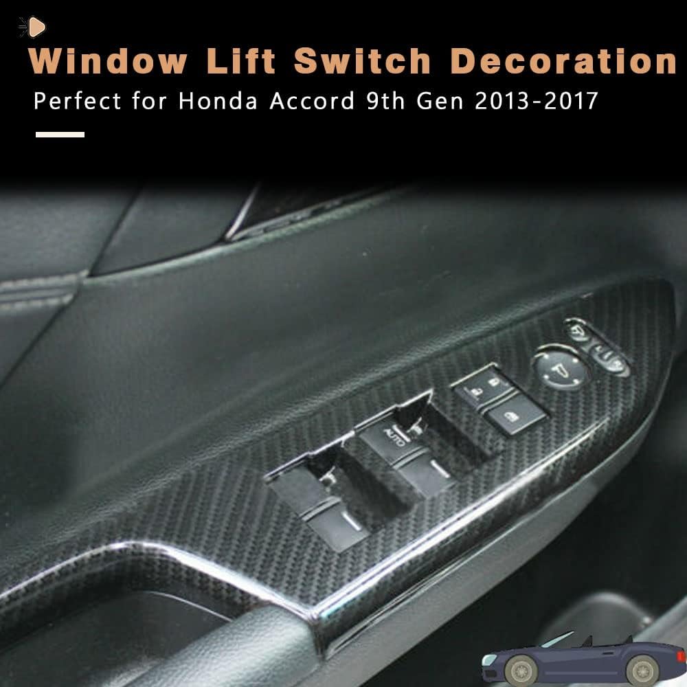 BOYOUS 4PCS ABS Window Lift Switch Decoration Decal Frame Cover Panel Trim Door Lock Trim Interior Accessories for Honda Accord 9th Gen 2013 2014 2015 2016 2017 (Carbon Fiber)