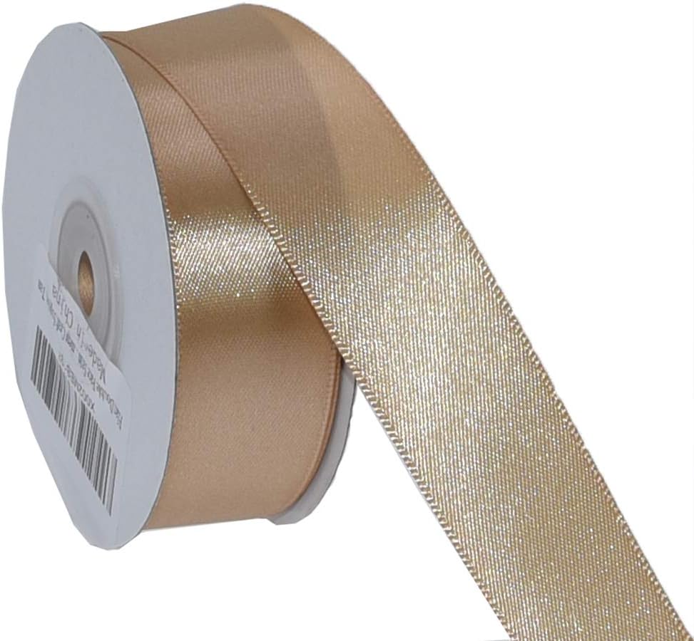 IHKFILAN Double Face Satin Ribbon in Tan (25 mm x 22.86 m), Matt Shiny Gift Wrap for Decorating Crafts, Special Gifts - Image 3