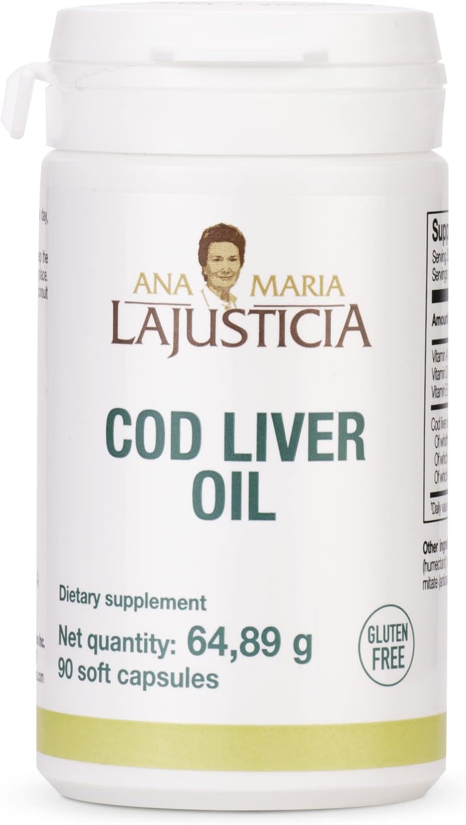 ANA MARIA LAJUSTICIA- COD Liver Oil - Rich in Omega-3 + Vitamins A, D & E. 30-Day Treatment Pack. Cardiovascular Health. Gluten Free.