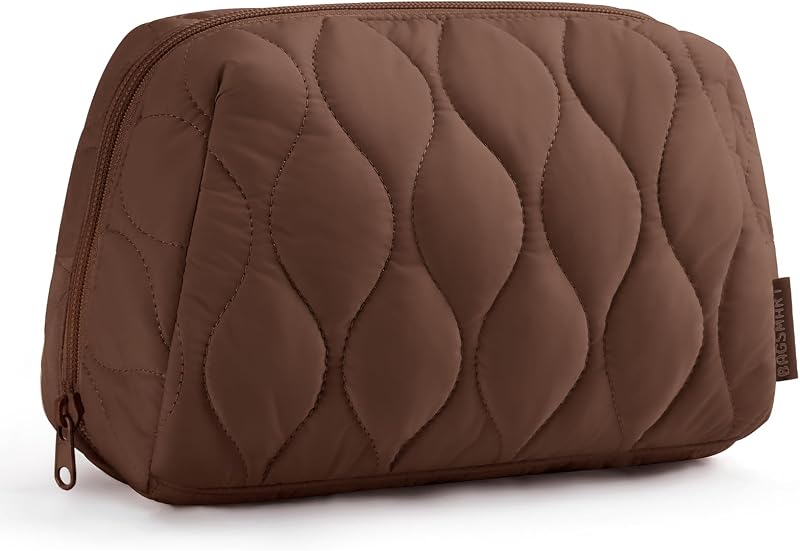 Necessaire de maquiagem BAGSMART acolchoada com abertura ampla, marrom café