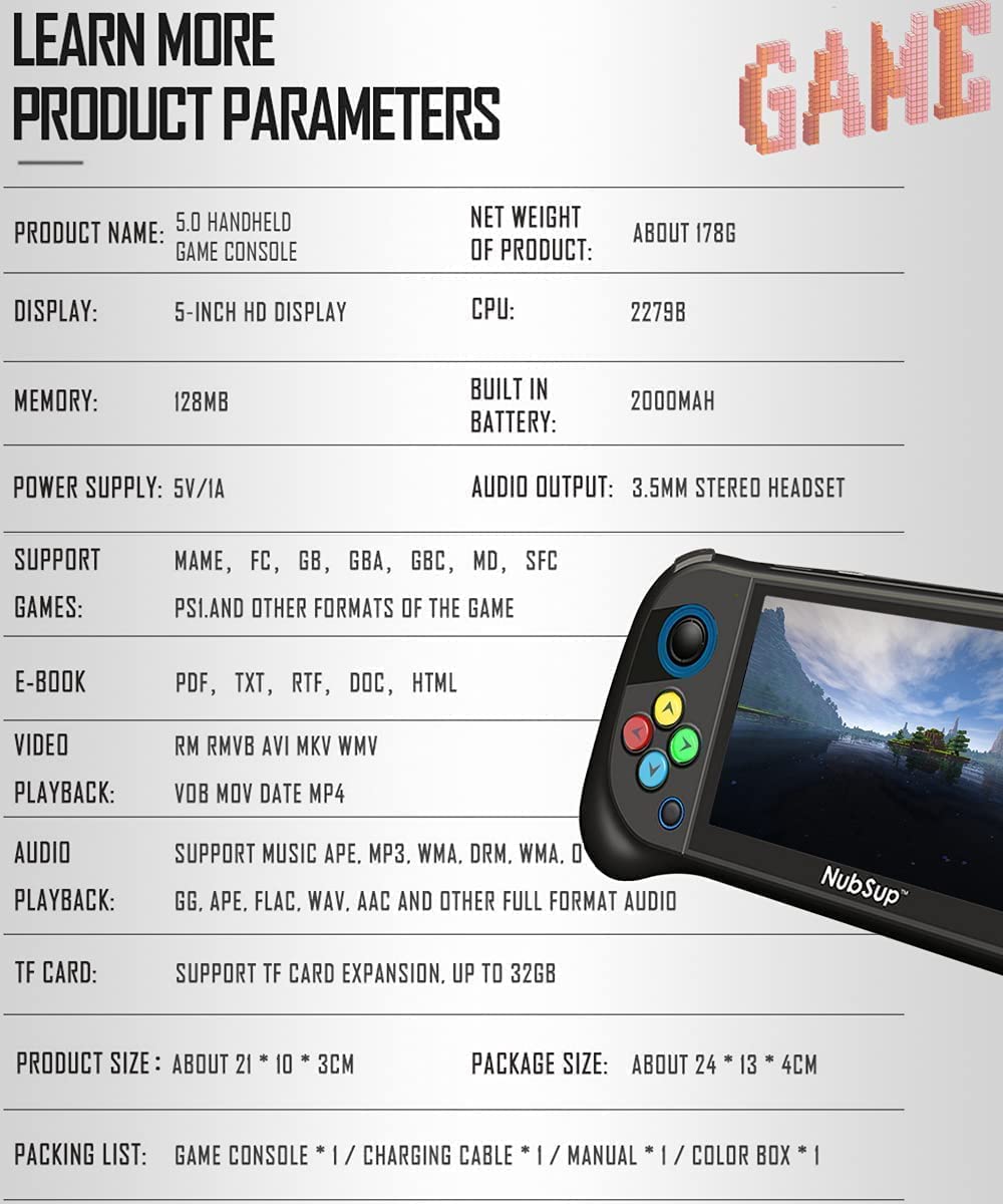 CHROX Console di Gioco Portatile NES, Console per Videogiochi Portatili retrò da 5 Pollici Batteria Ricaricabile Incorporata, Regalo di Natale per Bambini