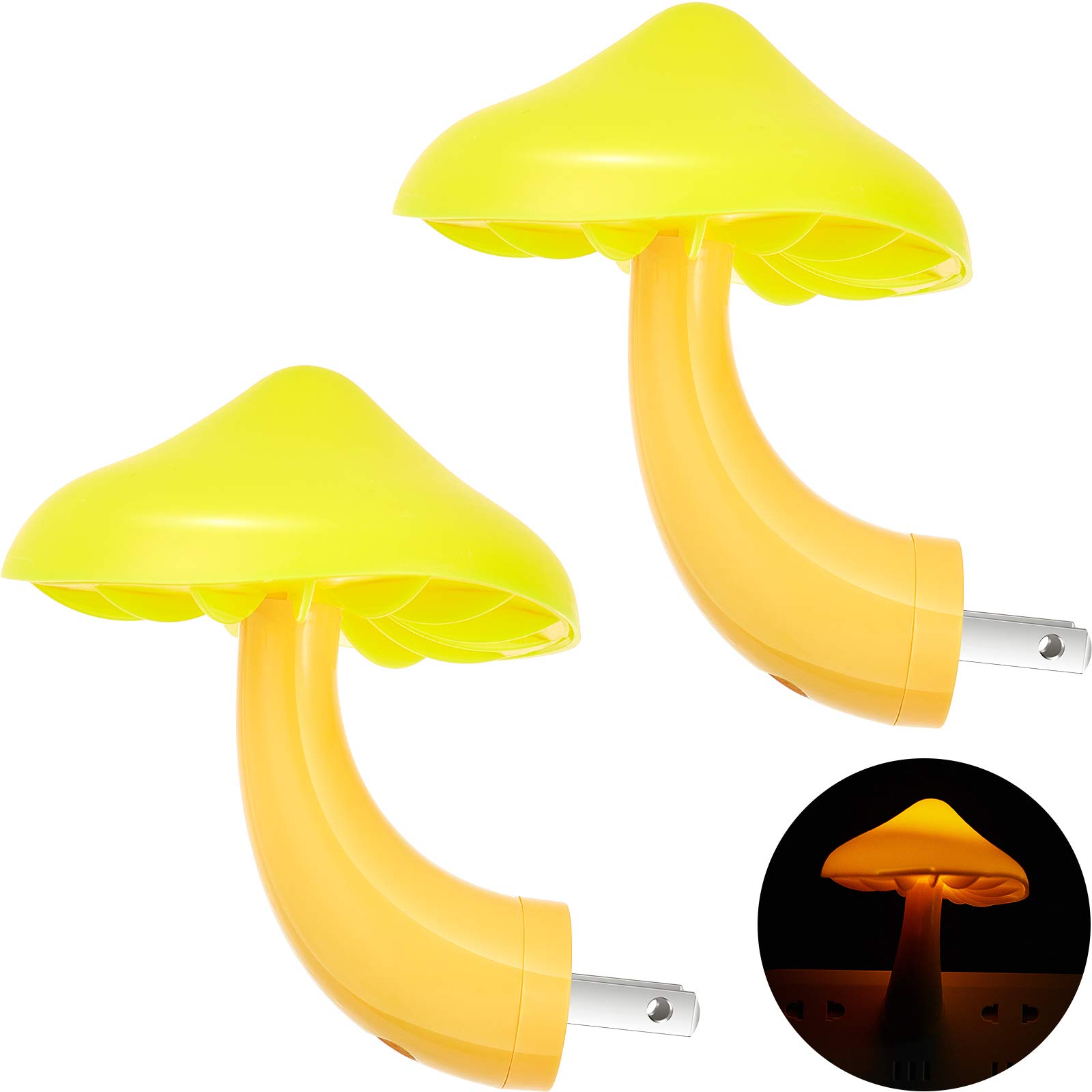 Mudder 2 Pack Mushroom Night Light Plug in Wall Lamp Sensor LED Mushroom Nightlight Cute Mini for Adult Kid Nursery Decor Gift(Warm Yellow)