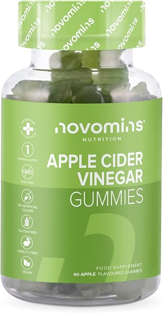 Apple Cider Vinegar Gummies  High Strength Vegan Apple Cider Vinegar Gummies with the Mother - Natural ACV Enhanced with Vitamin B12 B6 and D - Made by Novomins