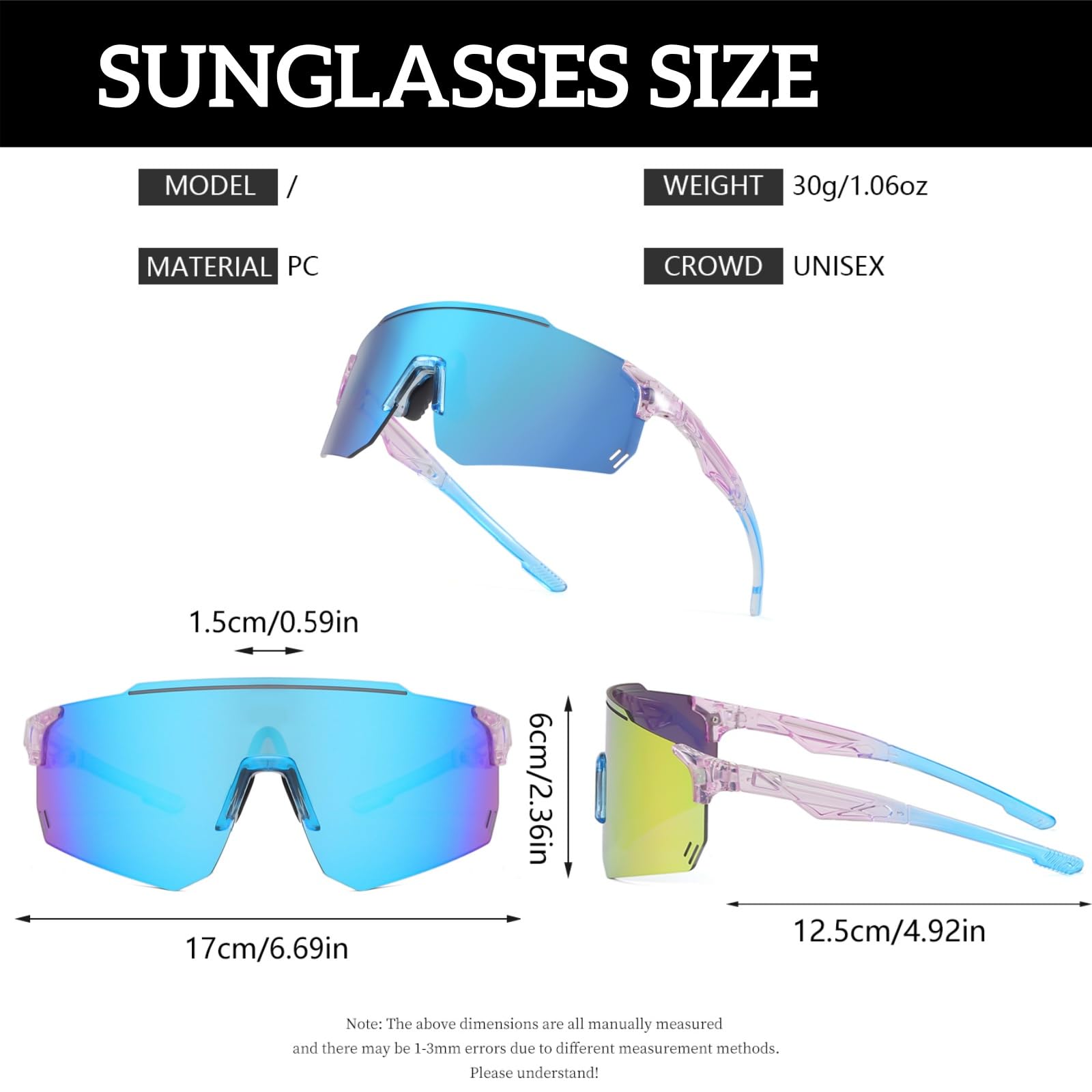 GNOLONG Sports Cycling Sunglasses Frameless Sun Glasses UV400 Protection Eyewear for Men Women Cycling Running Fishing Riding (Clear Blue Pink) - Image 4