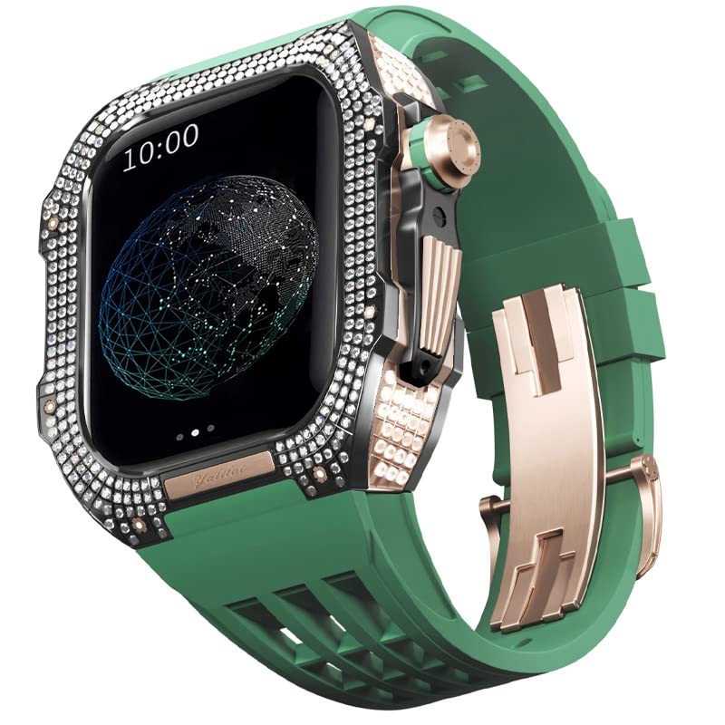 Bracelet Titane Apple Watch 45mm, boîtier de luxe et silicone vert
