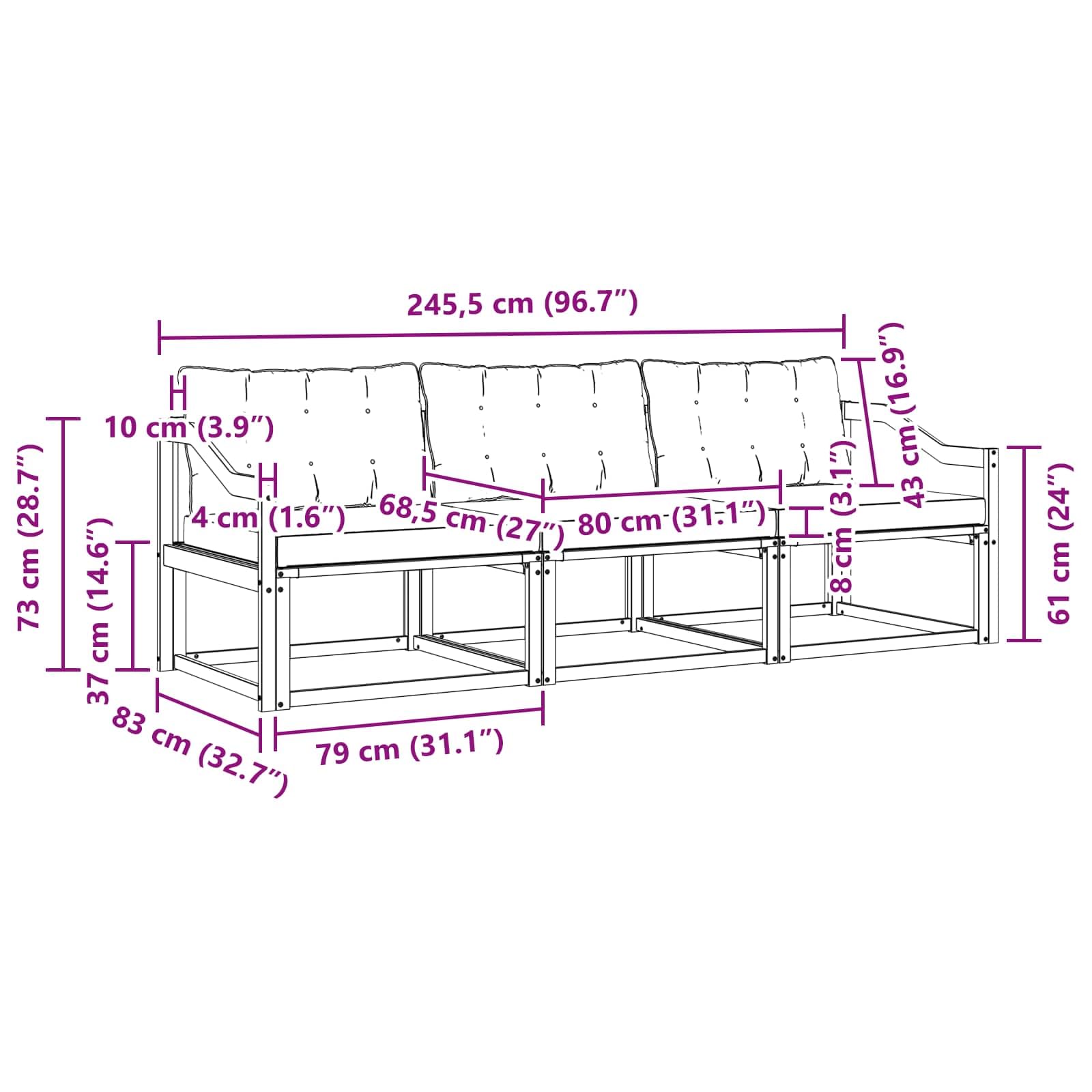 Set di mobili da giardino 3 posti in legno di acacia resistente alle intemperie, cuscino incluso, per terrazza, balcone, giardino, design moderno, robusto e durevole, ideale per ore di relax