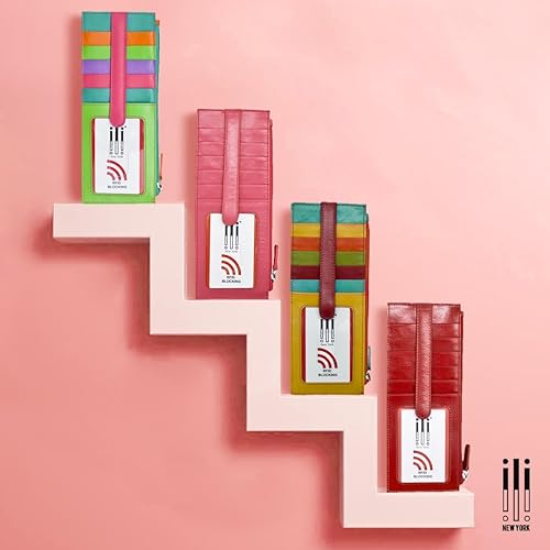 Miniatura 4 de ili New York Cartera larga delgada de doble cara, tarjetero con bloqueo RFID con ventana de identificación y bolsillo lateral con cremallera para