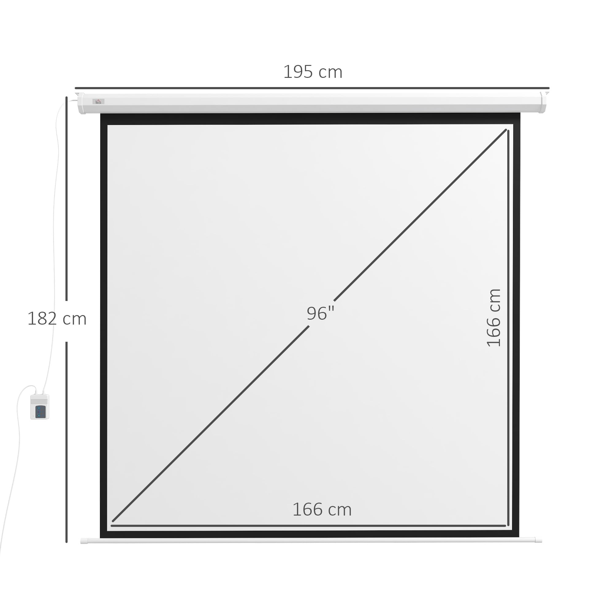 Schermo per videoproiettore HOMCOM da 96 pollici, schermo di proiezione elettrico e motorizzato 4K HD 1:1, schermo di proiezione per TV e home cinema, montaggio a parete o a soffitto, pannello di