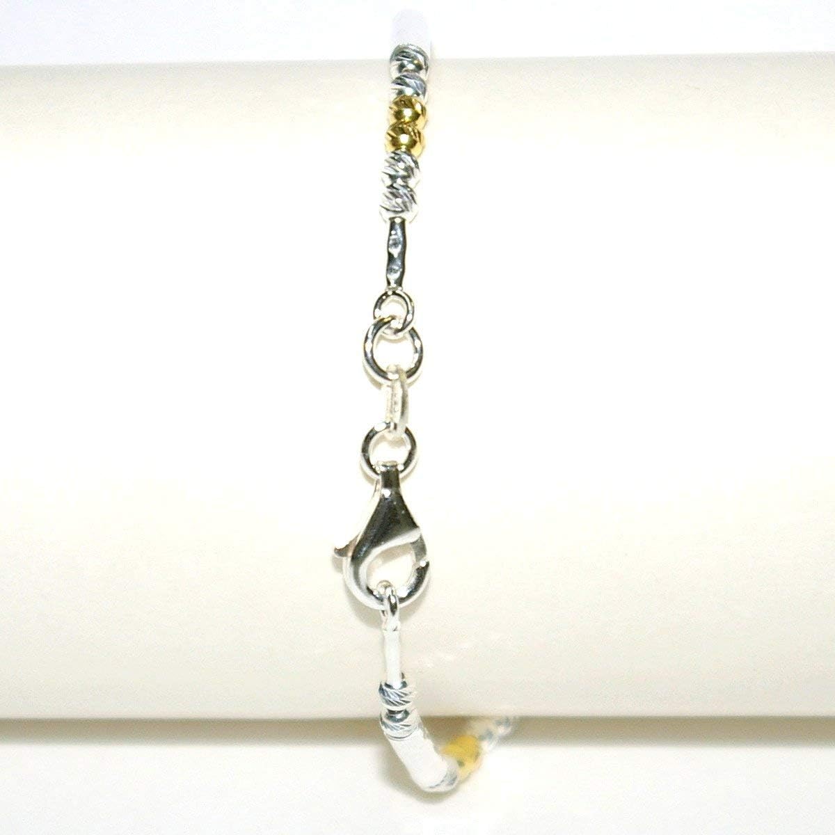 Sterling Silver 925 3mm Laser Cut Beads and Hammered Tubes Two Tone Anklet - Handmade to your size