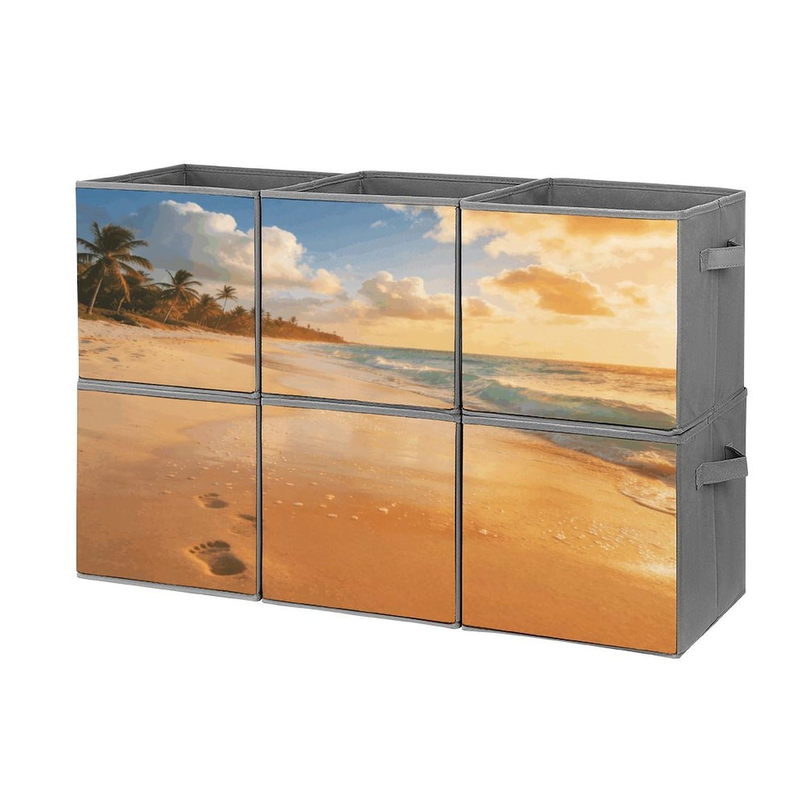 Fodpand Style Beach Cube Bins With Double Handles,Set Of 6 Cube Organizer, Stackable And Foldable Storage Bins For Organization, Closet, Shelves, Offices