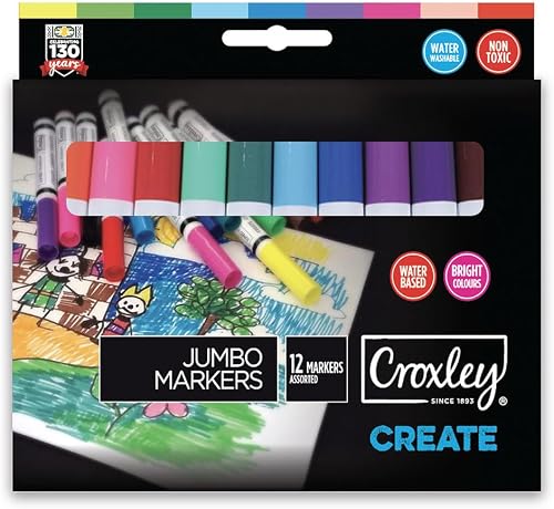 Croxley 100515679 Create 12 Jumbo Fibre Tip Markers, Multicolor