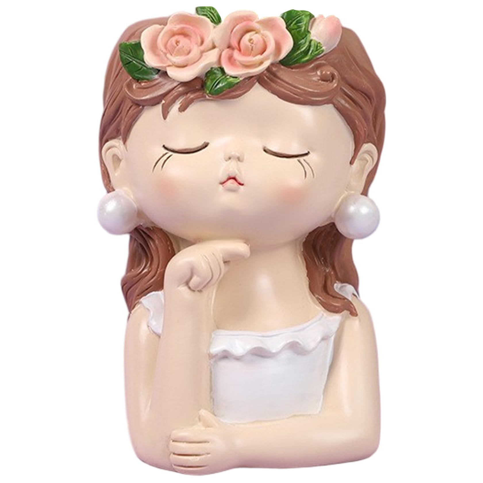 Pot fleurs artistique blanc style fille aux perles pour décorer un bureau ou salon moderne