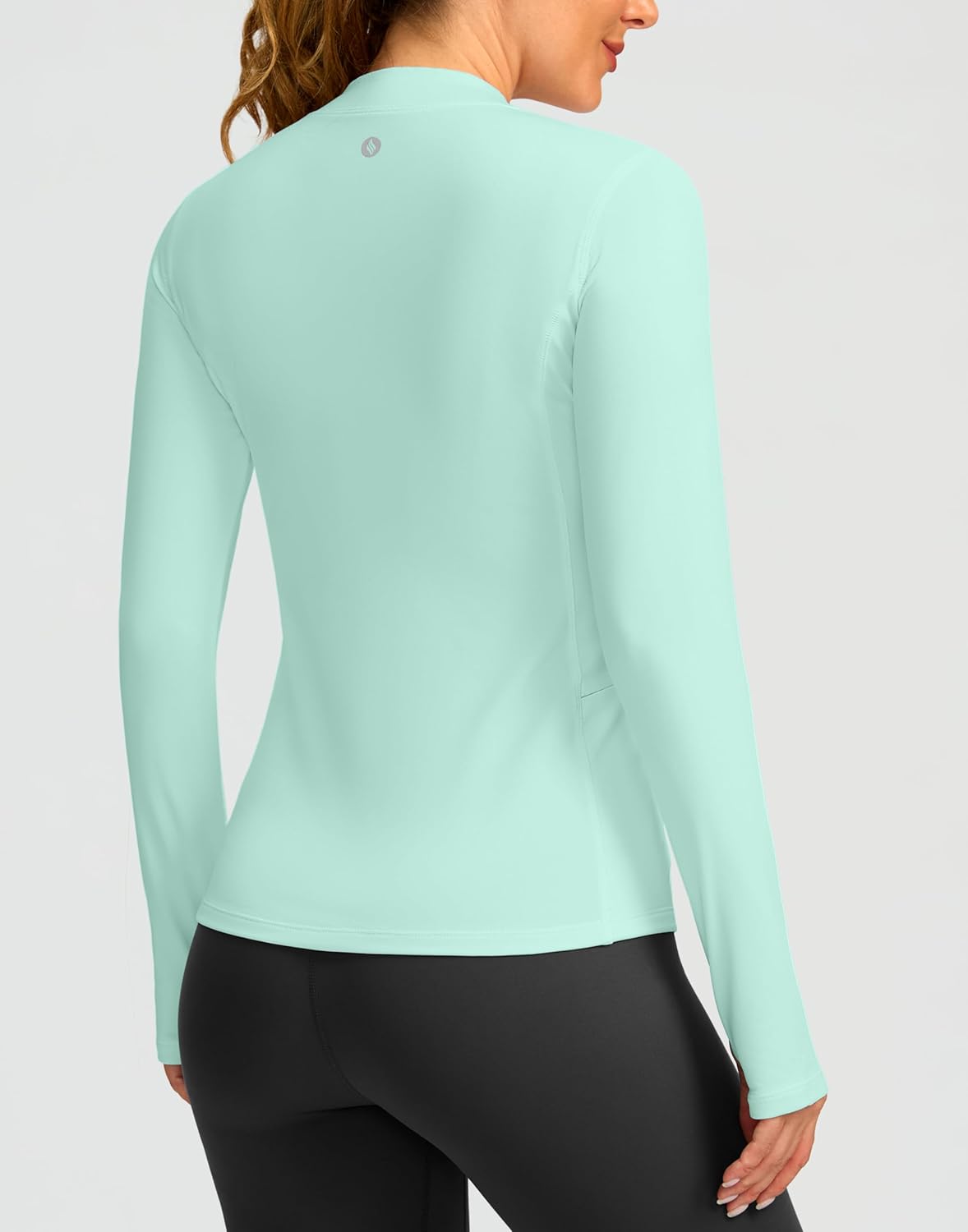 SANTINY Long Sleeve Thermal Shirts for Women Fleece Mock Neck Tops Winter Workout Running Gear with Zipper Pockets