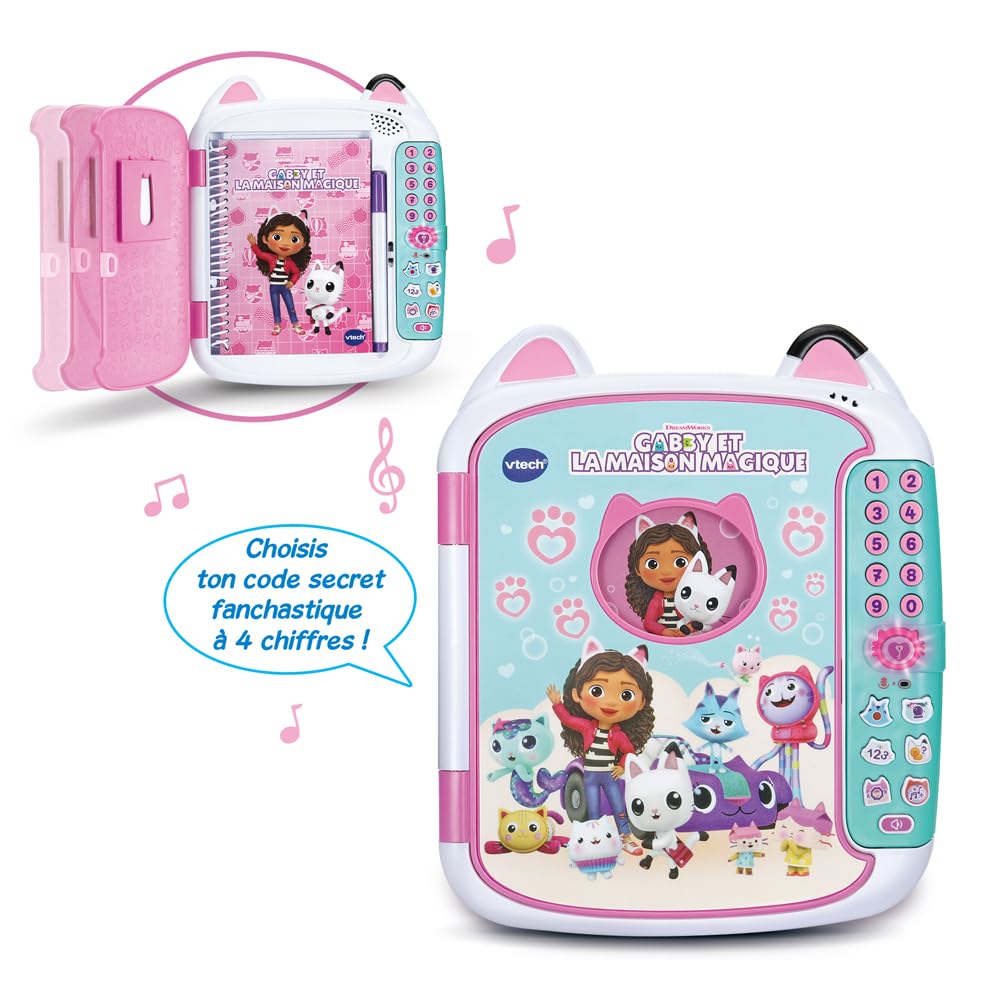 VTech - KidiSecrets Mon Journal Intime Gabby et La Maison Magique - Journal Intime Électronique avec Code Secret, Carnet, Feutre et 6 Jeux Gabby Chat - Cadeau Enfant Dès 5 Ans - Contenu en Français