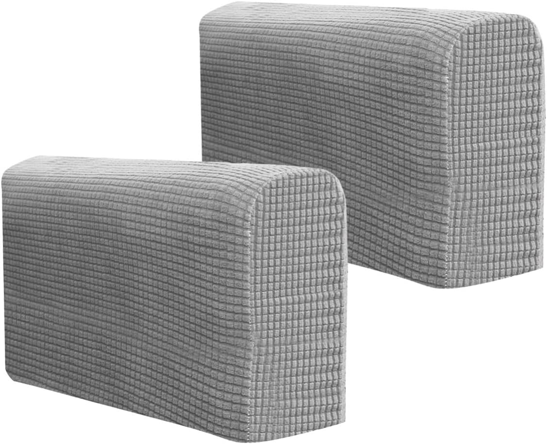 ORFOFE 4pcs Elastic Sofa Armrest Covers Towel Light Grey Skin-Friendly Material Sofa Armrest Protector