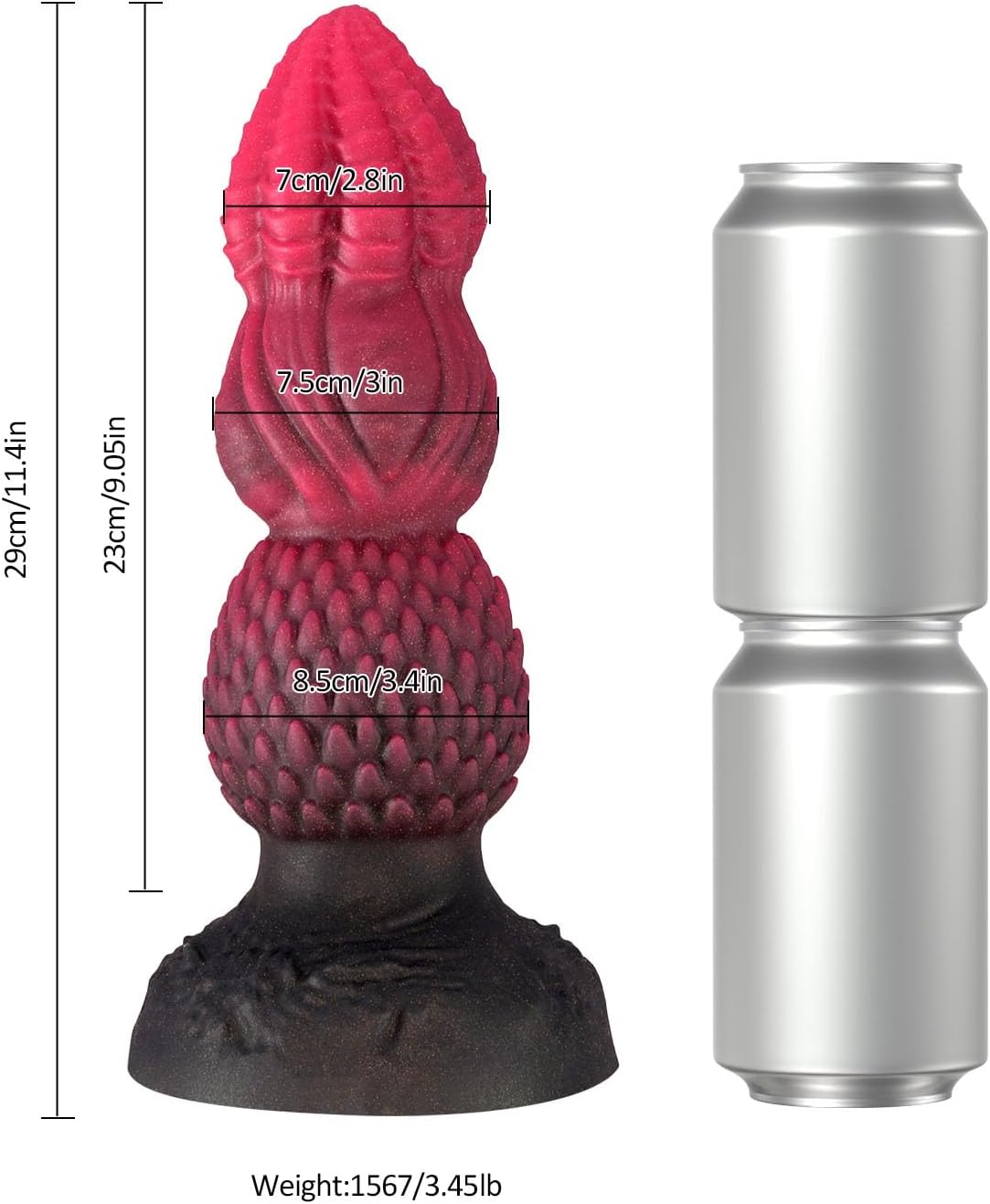 3.4" Diameter Huge Thick Dildo,11.4 in Monster Fantasy 3 Knots Dildo, Rose Red Anal Beads Prostate Adult Sex Toys for G Spot Gay Men Women with Suction Cup