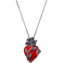KURTCB Goth Rose Heart Pendant Necklace Earrings Gothic Emo Grunge Vampire Black Rose Necklace for Women Men Halloween Costume