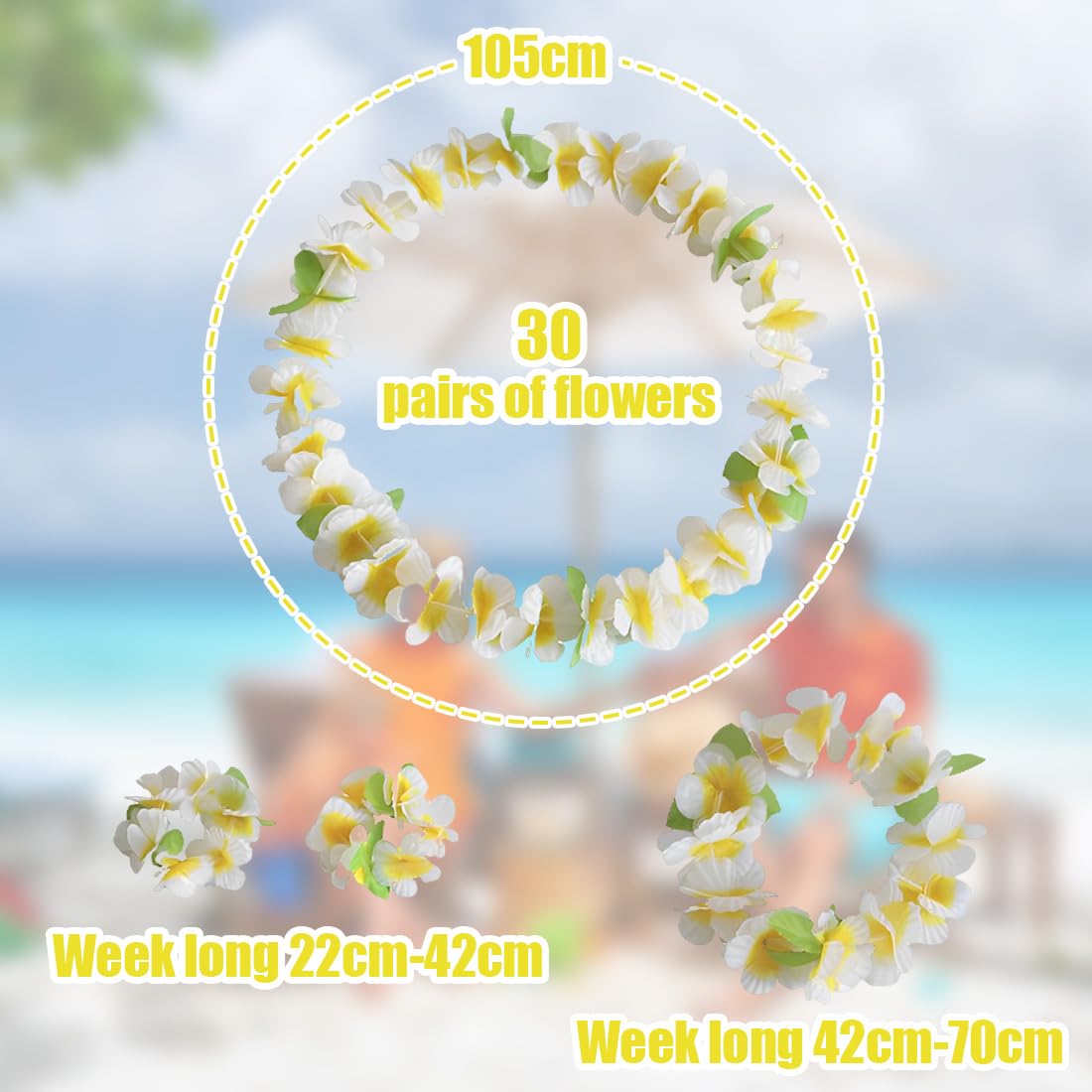 Ghirlanda hawaiana cu floricele colorate in mov, alb si galben