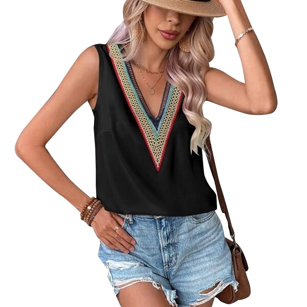 KBRPEY Camiseta sin Mangas Mujer Confort Blusas Mujer Verano con Cuello en V Camisetas de Encaje Tank Top Camiseta Sexy Blusa Casual Cami Tops